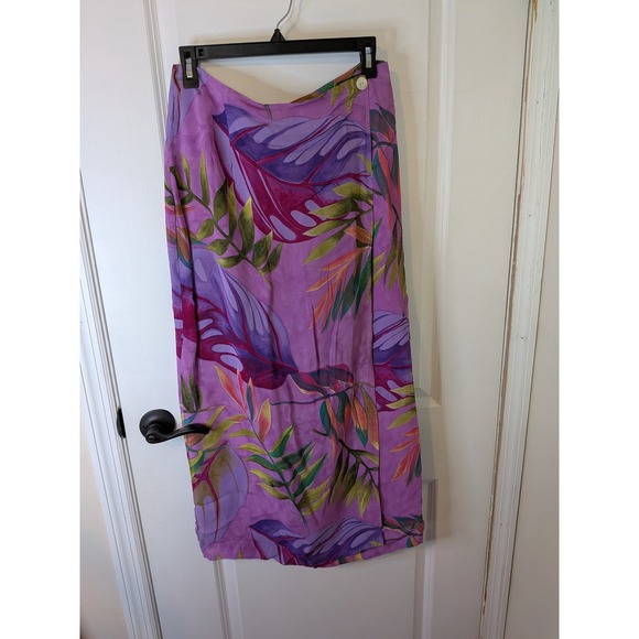 Cameron Blake Dresses & Skirts - Cameron Blake Purple Tropical Floral Wrap Midi Skirt Womens 10 Made in USA